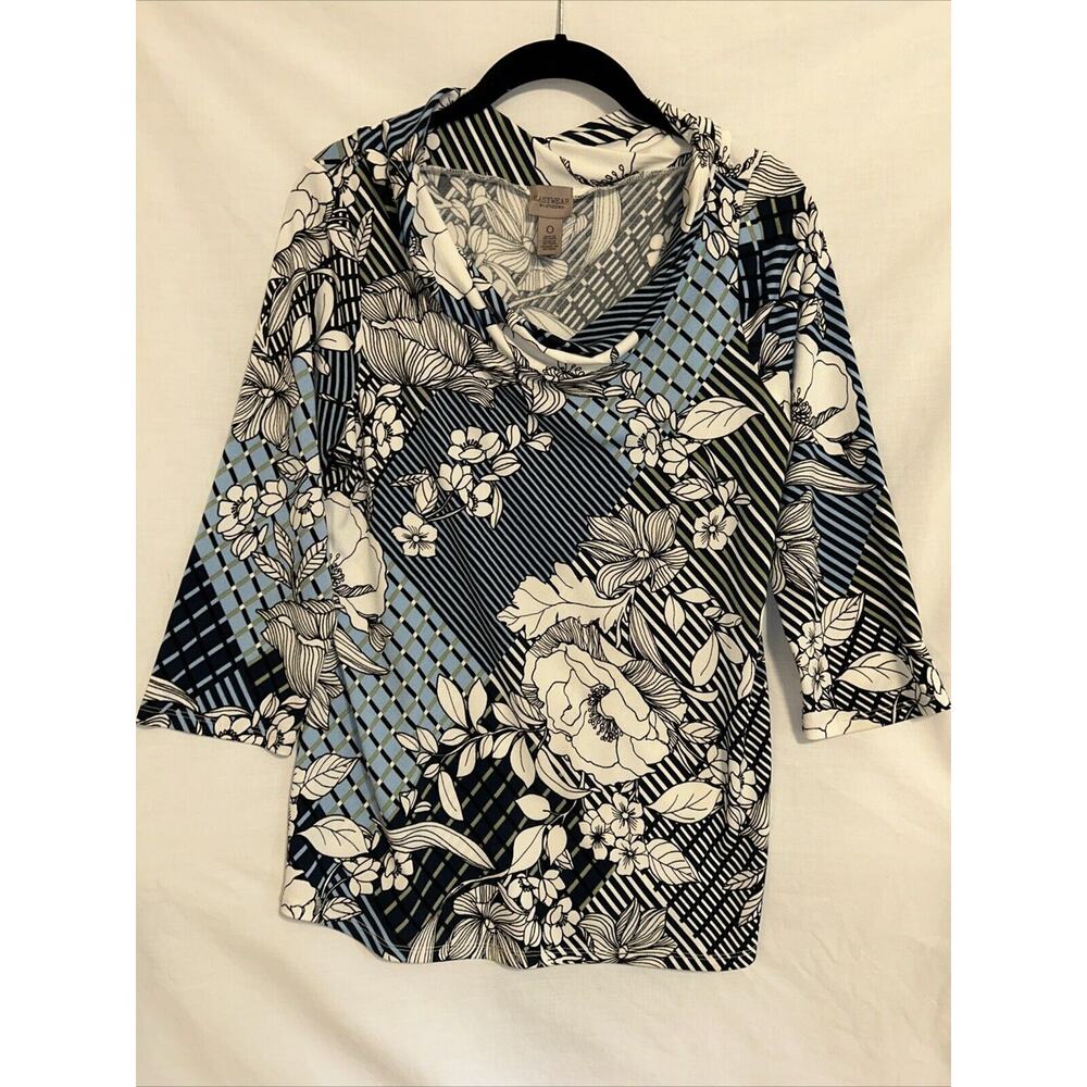 Easywear By Chico’s Size Small Blue Multi Cowl Drape Neck Boho